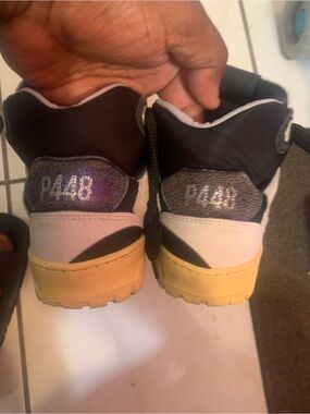 P448 Kids High-Top Sneakers in Black, White & Yellow